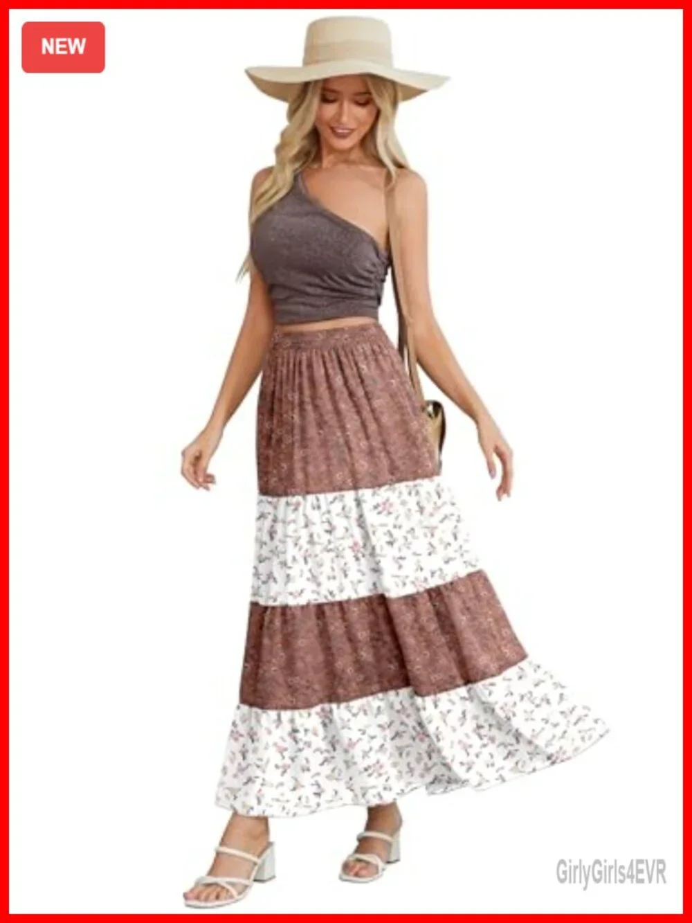 Women's Floral Maxi Skirt Chiffon Patchwork Boho Long A-Line